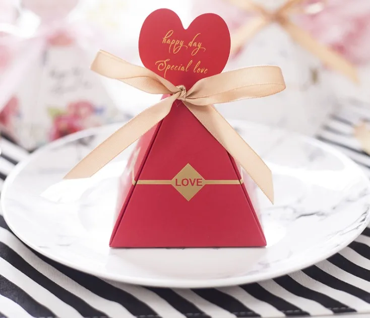 color 2 50 шт. Свадебная сувенирная Пирамида коробка для конфет babyshower Красная белая бумажная коробка Фламинго упаковочные коробки подарок для гостей - Цвет: color 2
