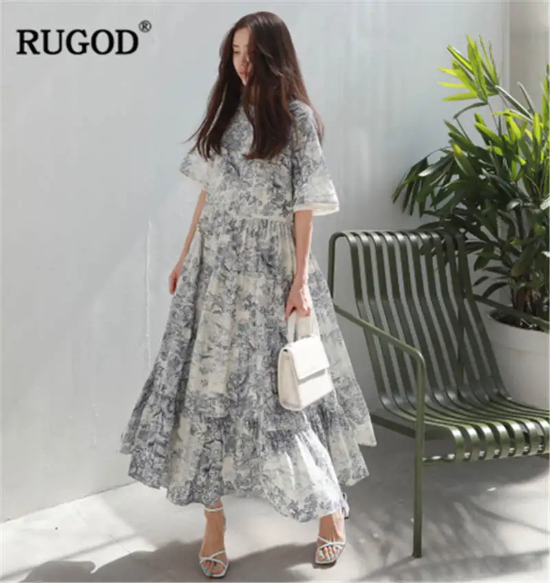 picture color RUGOD Новое Осеннее женское платье для рисования с абстрактными чернилами, с круглым вырезом, свободное винтажное платье, платье в стиле пэчворк, большие размеры - Цвет: picture color
