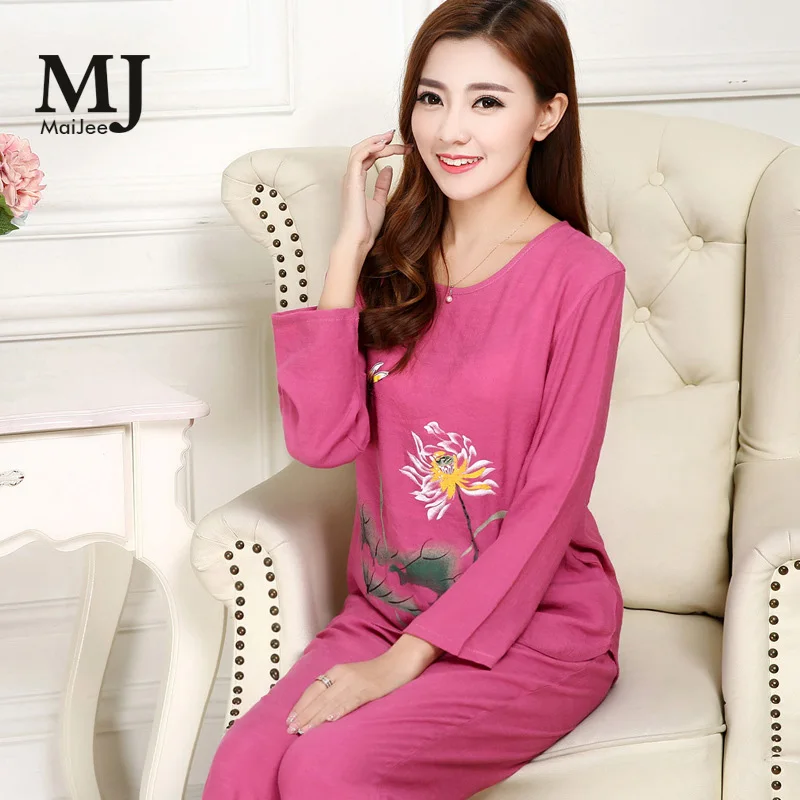 X026 MaiJee пижама из двух предметов женская Femme Combinaison Pyjama Pigiama хлопка и шелка | Женская