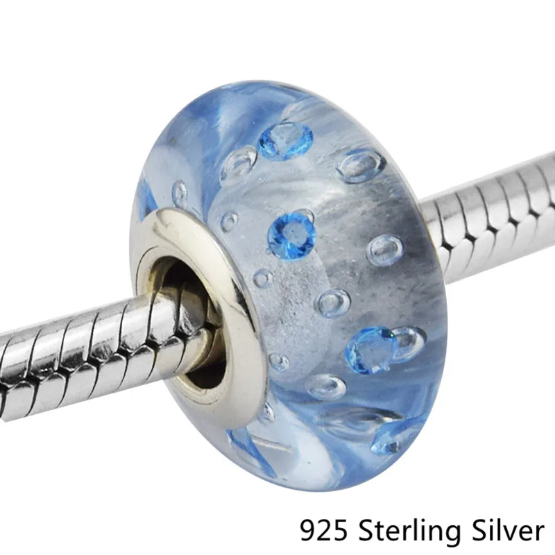 CKK 925 Sterling Silver Ice Drops Blue Murano Glass Beads Original Fashion Charms Jewelry Fits For Bracelets | Украшения и