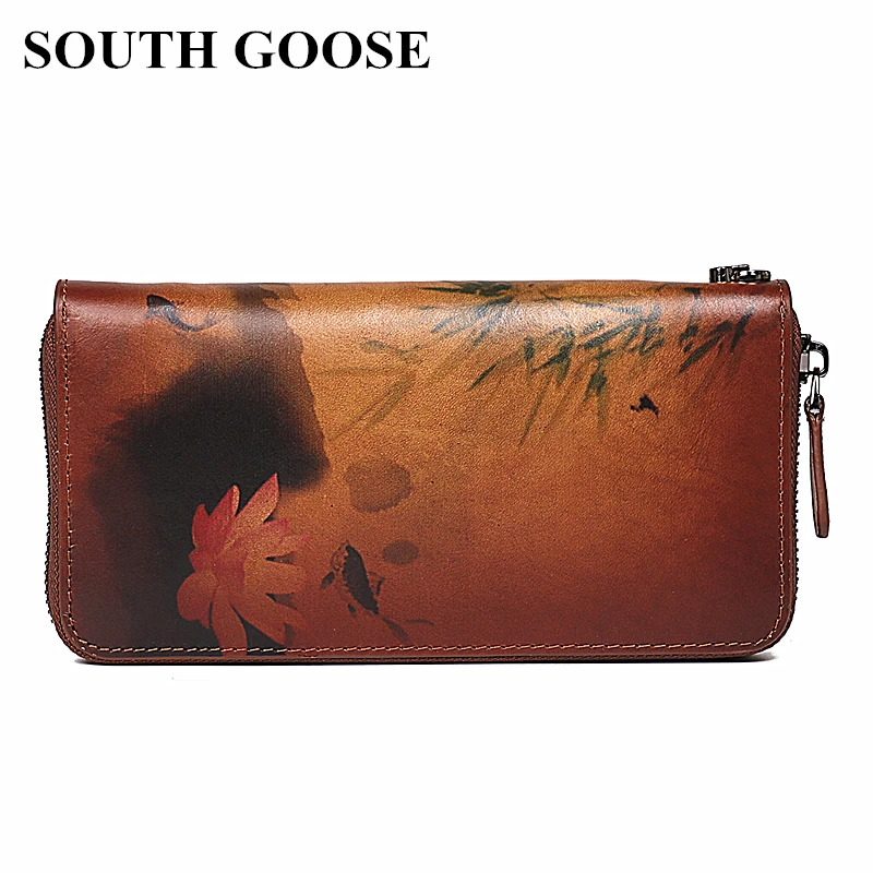 

SOUTH GOOSE Classical Genuine Leather Women Wallet High Quality Vintage Female Purse Card Holder Long Clutch Bag Travel Wallets