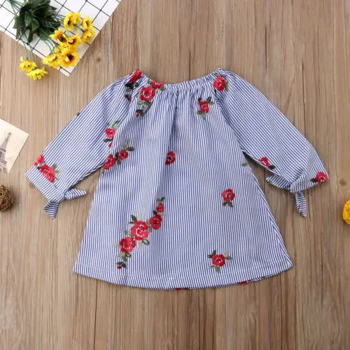 Kid Girls Off-the-shoulder Shirt Dress Clothes Toddler Newborn Infant Baby Girl Sundress Off Shoulder Long Sleeve Set | Детская одежда
