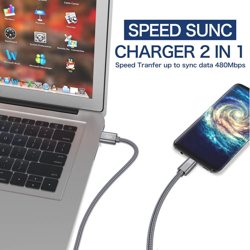 Зарядный кабель USB Type C с нейлоновой оплеткой для быстрой зарядки и синхронизации
