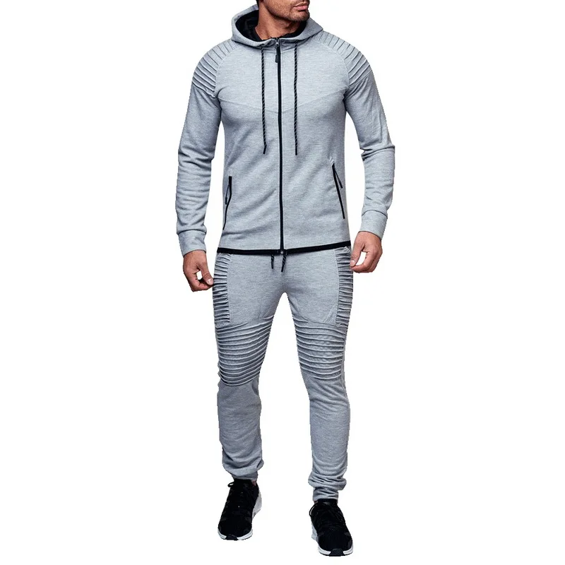 light gray Laamei новые мужские, весенне-осенние толстовки с капюшоном спортивный костюм комплекты для мальчиков с молнией и верхом «гармошкой»; Толстовка треники Высокая уличная куртка комплекты M-3XL - Цвет: light gray