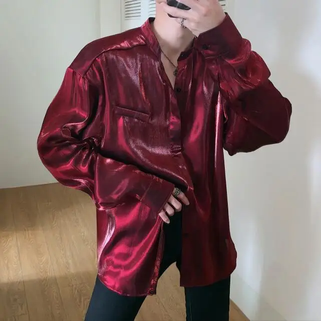 11 XS-XL! самодельная Мужская и женская новая импортная блестящая шелковая атласная сексуальная свободная дышащая нейтральная рубашка - Цвет: 11