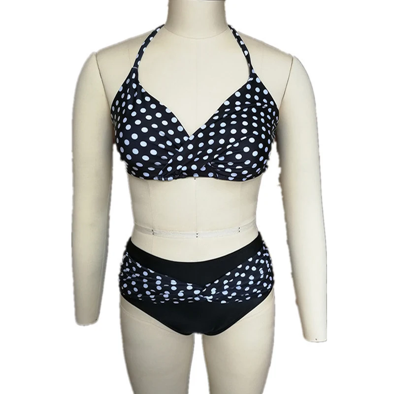 Сексуальный женский купальник размера плюс с пуш-апом комплект бикини в горошек