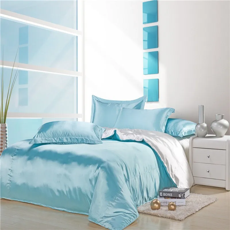 Роскошные синие белые китайские шелковые атласные пододеяльники с Европейским