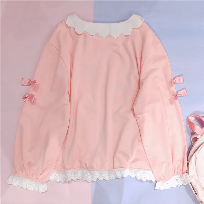 Клубничный узор свободные розовые Кофты для Kawaii Девушка с длинным рукавом