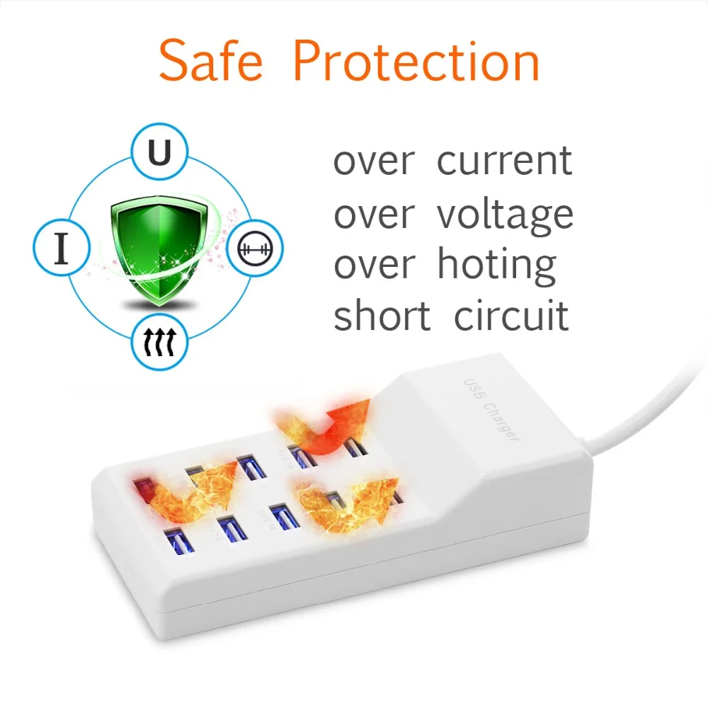 10 USB зарядное устройство разветвитель 60W Мобильный телефон концентратор умная ИС