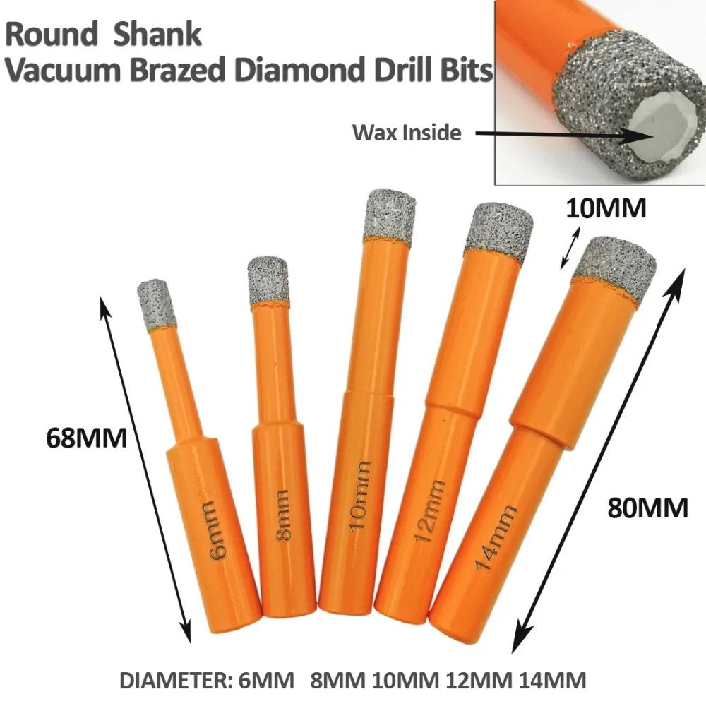 Diatool 2 шт. 6 мм вакуумной пайки diamond core bits с круглым хвостовиком сухого бурения биты