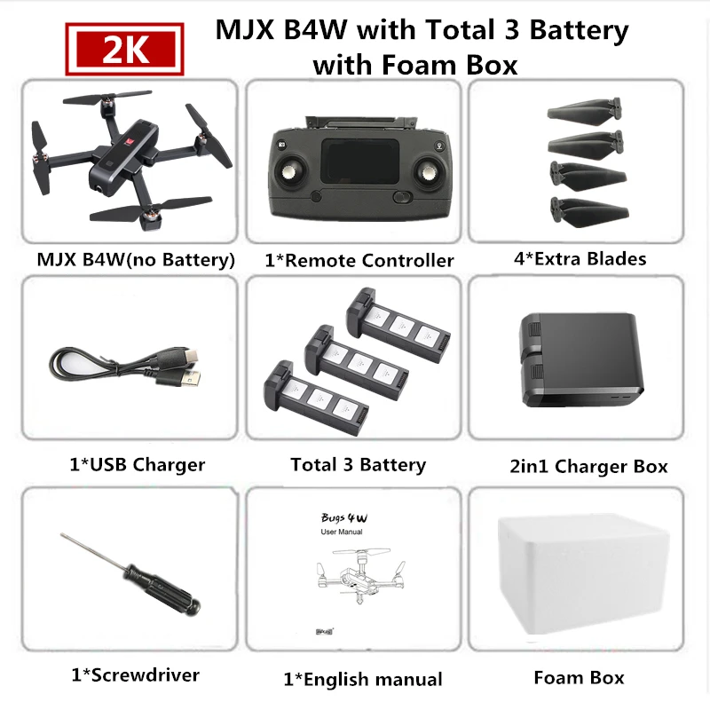 Black 3B Foam Box MJX Bugs 4W B4W 5G Дрон GPS с Wi-Fi 2K HD камера Анти-встряхивание 1,6 км 25 минут Fly Time оптический поток Квадрокоптер-Дрон VS F11 - Цвет: Black 3B Foam Box