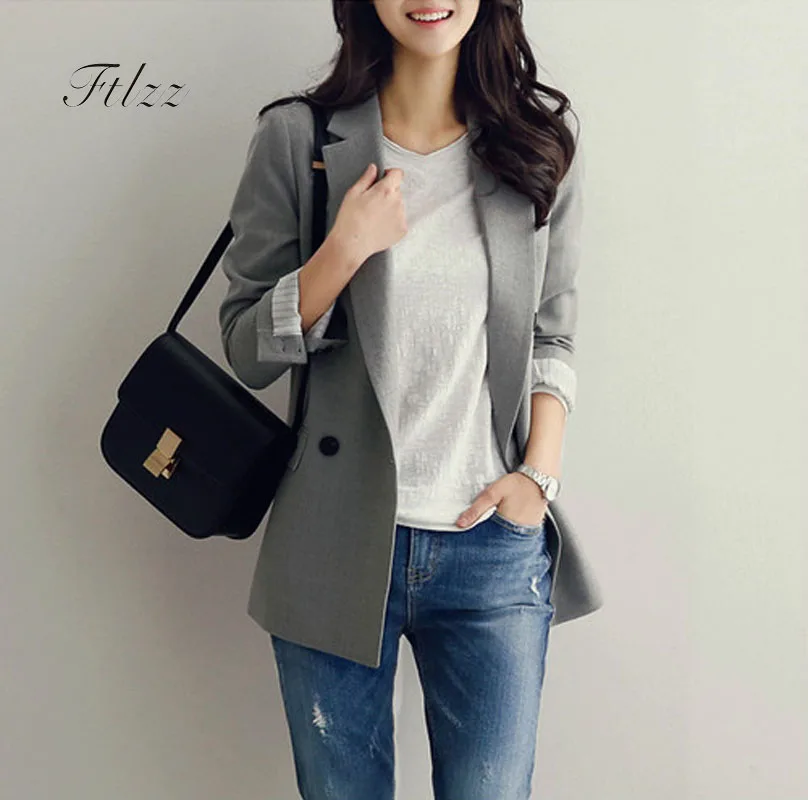 Elegant Ladies Blazer Jacket New Spirng Autumn Women Notched Long Sleeve Black Casual Jackets Casacos Femeninos
