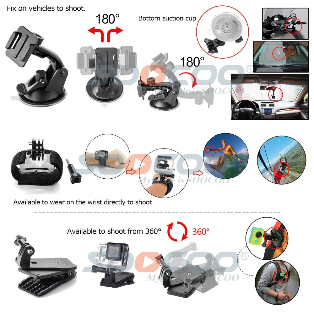 SOOCOO аксессуары для спортивной экшн-камеры комплект камеры Gopro Hero SJCAM Xiaomi Yi eken
