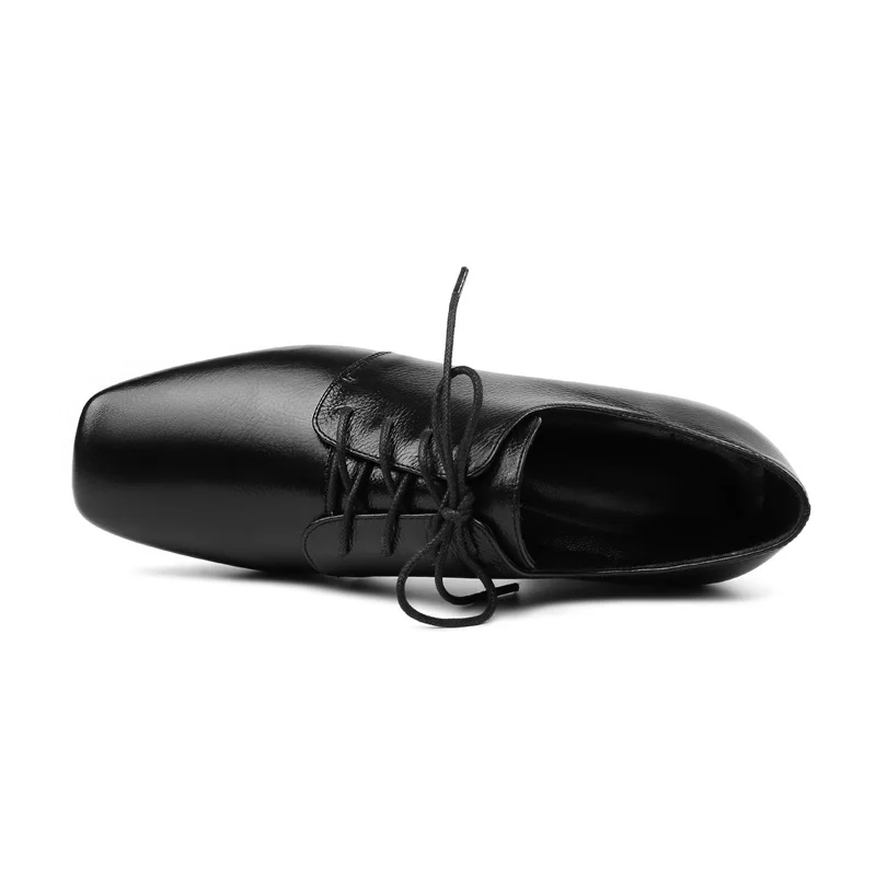 

ZVQ High Quality Newest Genuine Leather Women Shoes Square Toe Lace-Up High Square Heel Spring Fashion Sexy Office Ladies Pumps