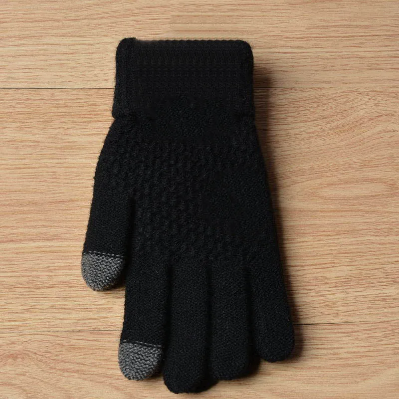2019 Winter Touch Screen Gloves For Women Men Warm Stretch knitted Mittens Imitation Wool Full Finger Black White | Аксессуары для