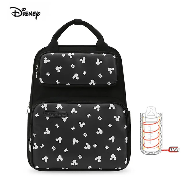 black Disney, сумка для мамы, женская, многофункциональная, подгузник, детская, USB, бутылка, изоляция, сумка для беременных, большая емкость, рюкзак для подгузников, красный - Цвет: black