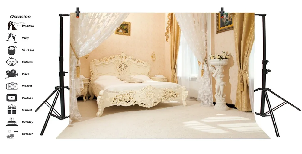 Laeacco Boudoir интерьер окна шторы кровать цветы фотографии фоны индивидуальные