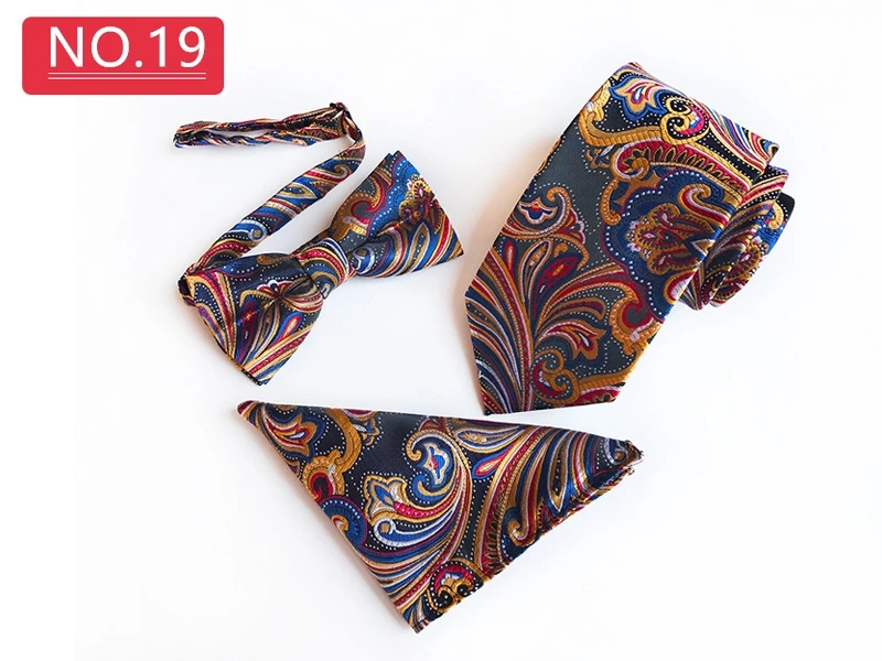 Charm Dark Blue Background Purple Paisley Ties&Bow Tie&Hanky Set Luxury Purple Jacquard Wedding Gift