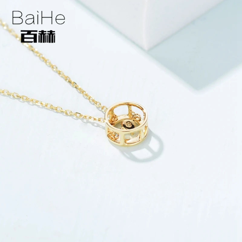 BAIHE Solid 18 K желтого золота 0.05ct Сертифицированный H/SI натуральный бриллиант женские модные ювелирные изделия элегантные Уникальные ожерелья