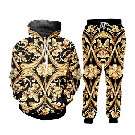 hoodie sets 03 Funky/толстовка с капюшоном и штаны для бега, комплект из 2 предметов, унисекс, в стиле хип-хоп, пуловер с золотой цепочкой, спортивные костюмы с капюшоном+ брюки - Цвет: hoodie sets 03