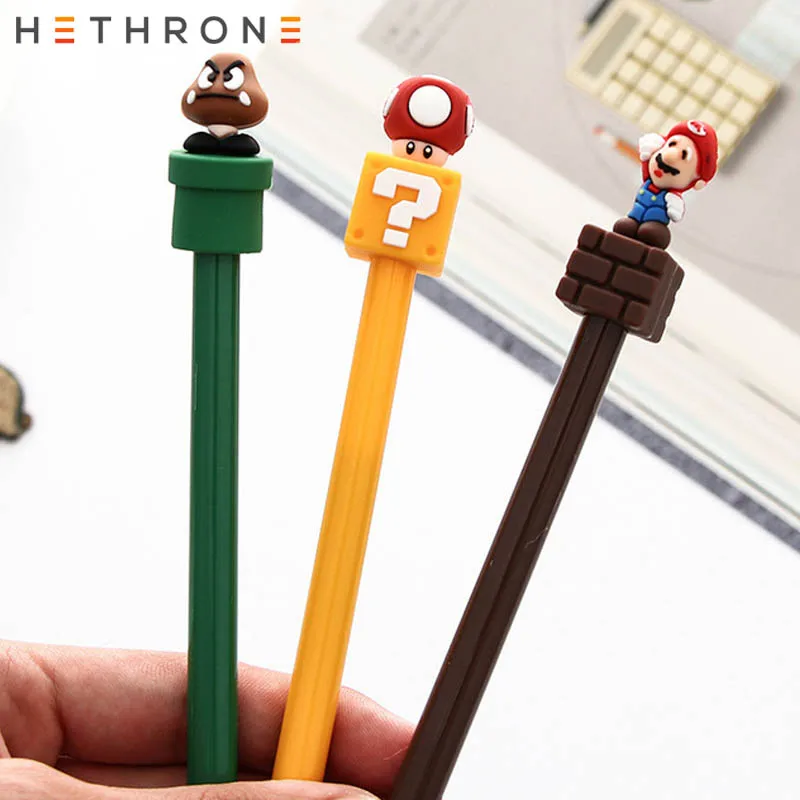 Hethrone, 3 шт./лот, ручки для школы, супер Мэри, дизайн, Канцелярия, гелевая ручка, кавайные принадлежности, канцелярские принадлежности, гелевые ручки, papelaria