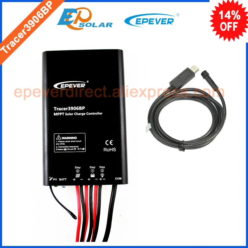 

Solar cell mppt EPEVER charging regulator Tracer3906BP with PC USB communication cable waterproof IT67 12v 24v auto work