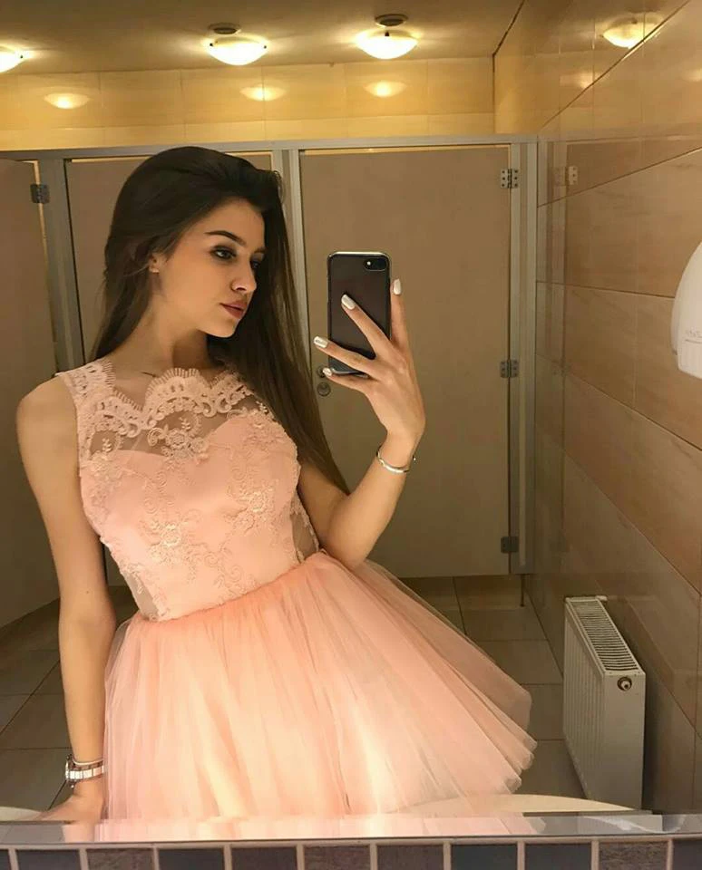 Горячие Продажи Розовый Бальное платье Короткие Пром Платья 2017 Кружева