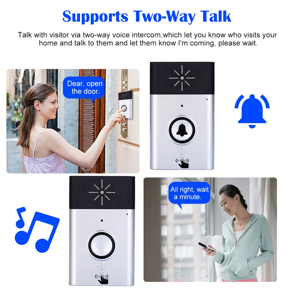 Wireless Voice Intercom Doorbell with Outdoor Unit Button Indoor Receiver Smart Home Security Door Bell 2-way Talk Monitor | Безопасность