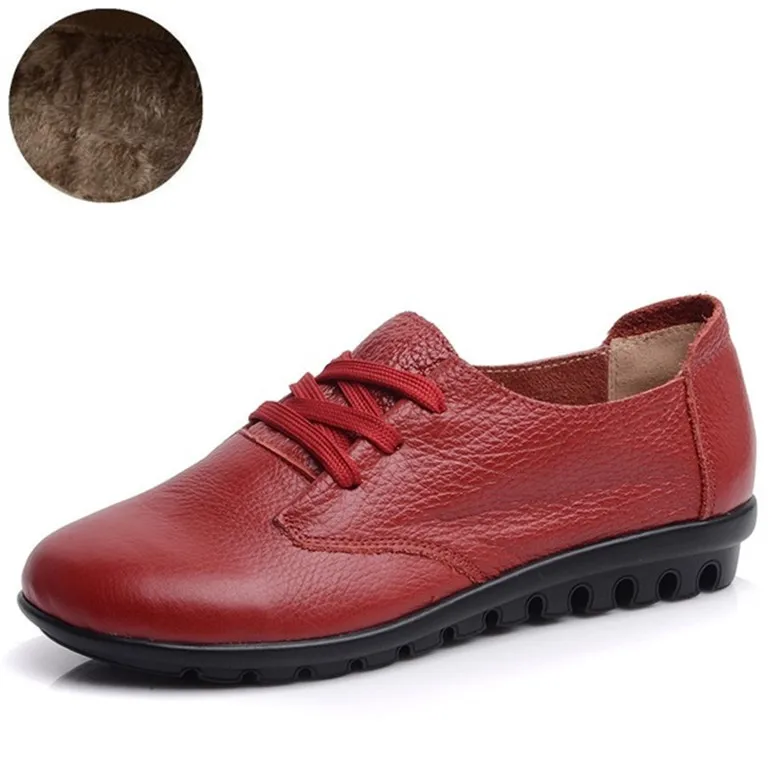 short plush red 01 CEYANEAO/Женская обувь на плоской подошве; женская повседневная обувь из натуральной кожи с круглым носком; сезон осень-зима; короткая плюшевая повседневная обувь на плоской подошве; теплая женская обувь - Цвет: short plush red 01