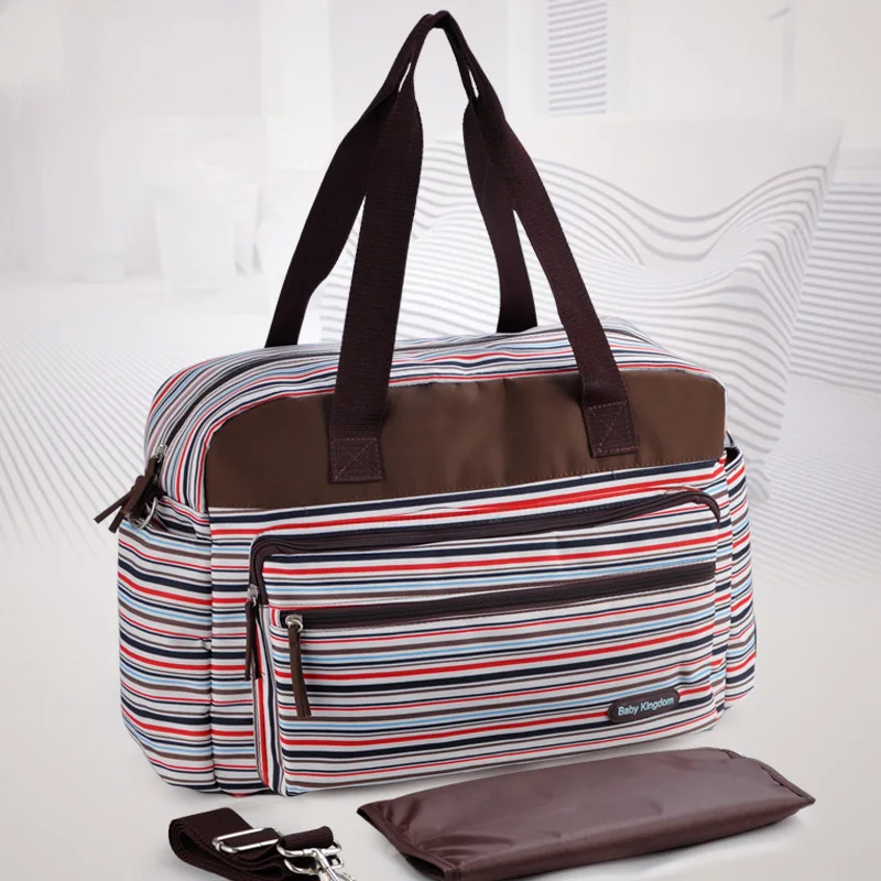 Striped Mummy Bag For Stroller Multifunction Nappy Tote Shoulder Retro Baby Diaper Large Capacity Fashion Handbag | Мать и ребенок