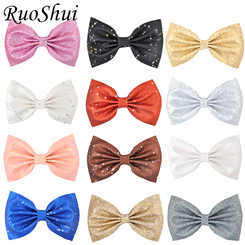 4.5 inches Glitter Leather Hair Bows for Girls Star shining Grip Sequin Hairpins Baby Child Barrettes Accessories | Аксессуары для