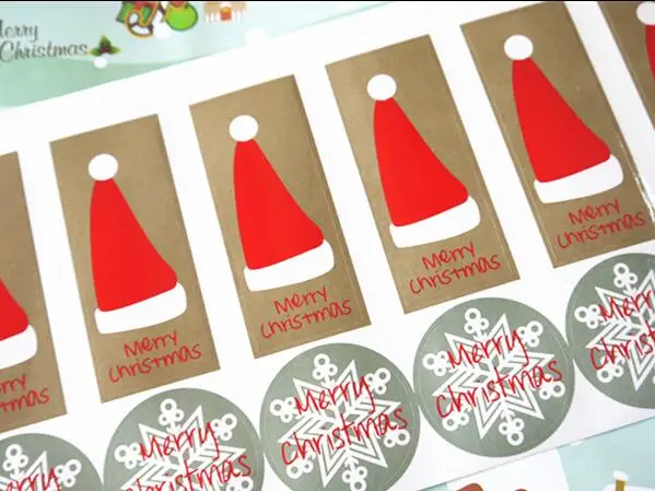 5PCS/LOT Scrapbooking Merry Christmas Hat Kraft Sticker Cookie/Cake/Gift Labels Stickers Kitchen Sweets Party Seal |