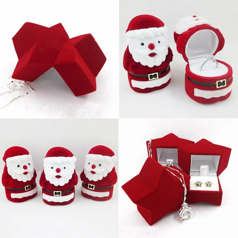 

Drop shipping Fashion Cute Ring Earring Necklace Jewelry Box Velvet Valentine Gift Box Santa Claus Cute
