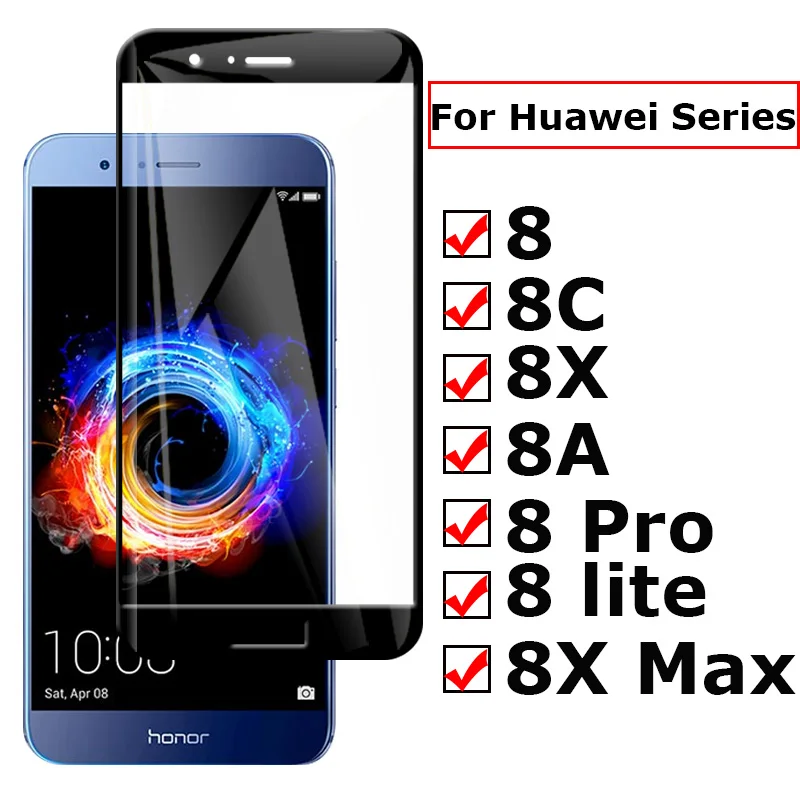 Полное покрытие Защитное стекло для Huawei Honor 8 Lite защита экрана Huavei Honer 8A 8C 8X Max Pro