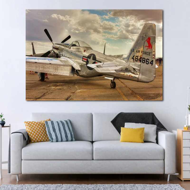P 51 Mustang винтажный самолет Военная фотография для дома гостиной украшение спальни