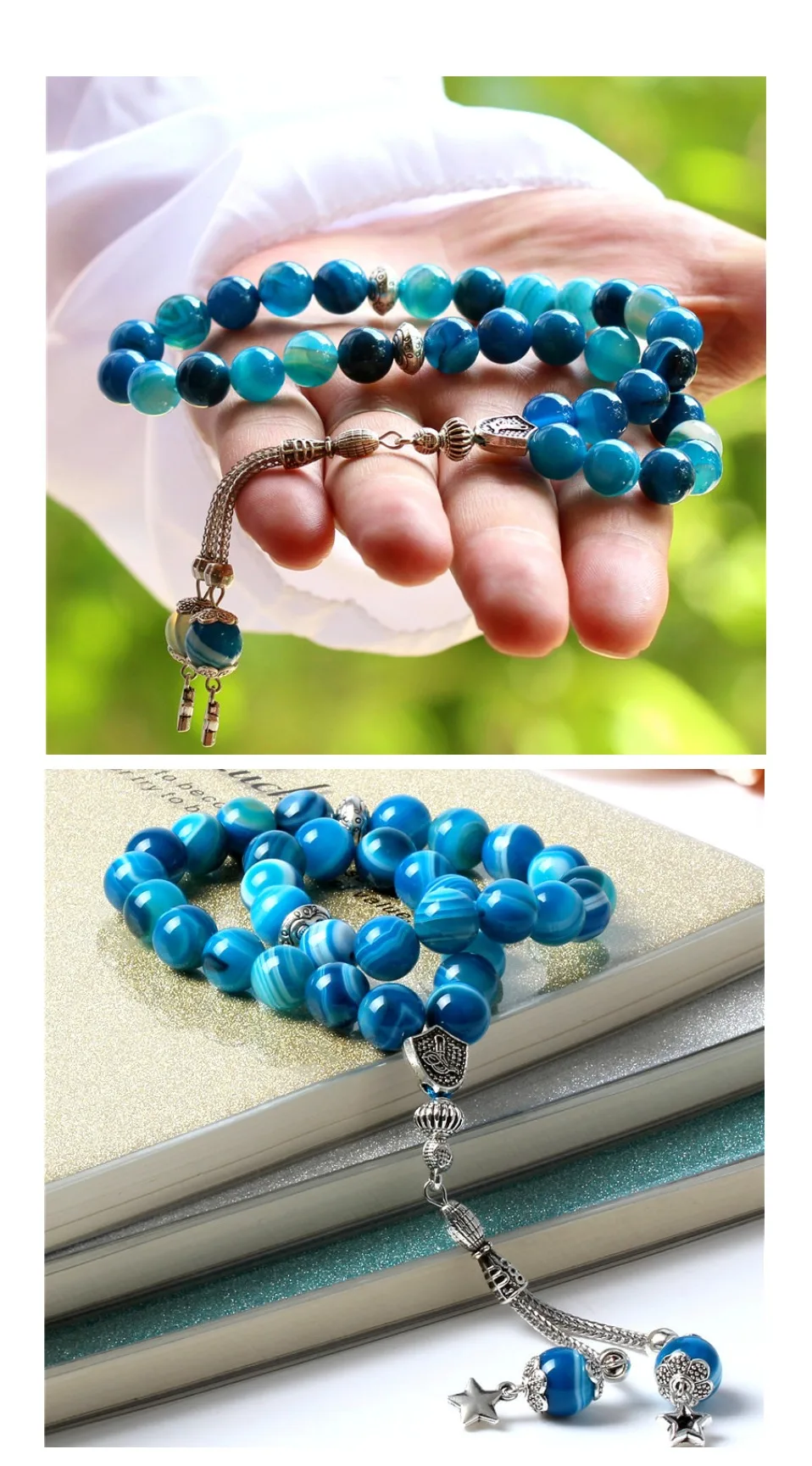 LOSHEREN Стиль мусульманские четки натуральный Агаты камень браслеты ислам Tasbih молитвенные бусы 33 Misbaha ювелирные изделия