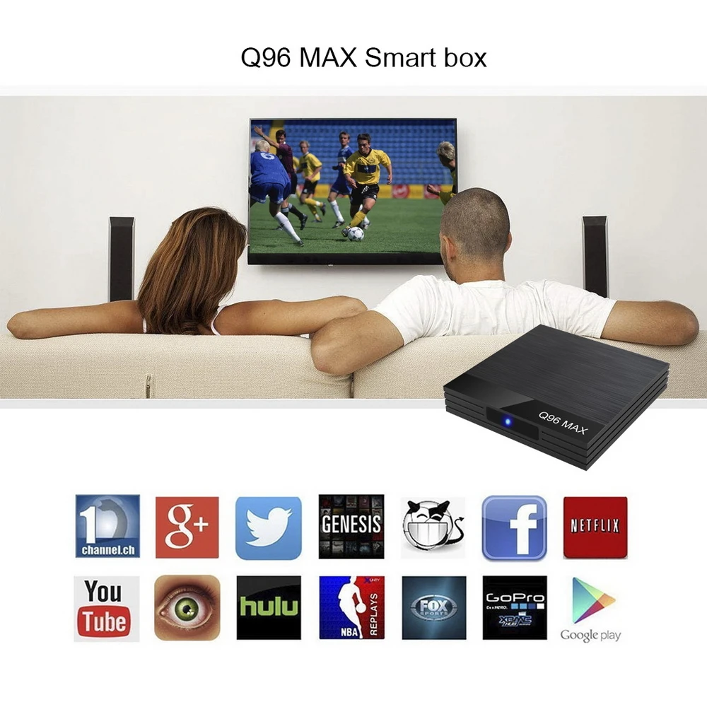 Android 9.0 smart set top box Q96MAX 32GB flash 4GB DDR III WIFI 2.4G Support SD HD Max 6K pixel 1 High speed USB 3.0
