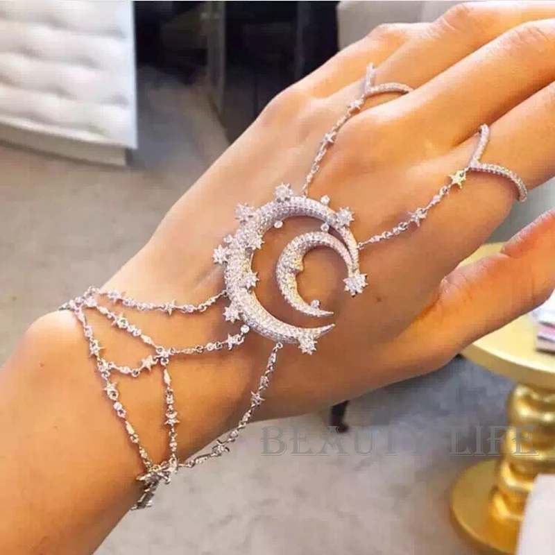 Новинка Луна Звезды ссылка палец кольцо цепь ручной браслет Palm Шарм