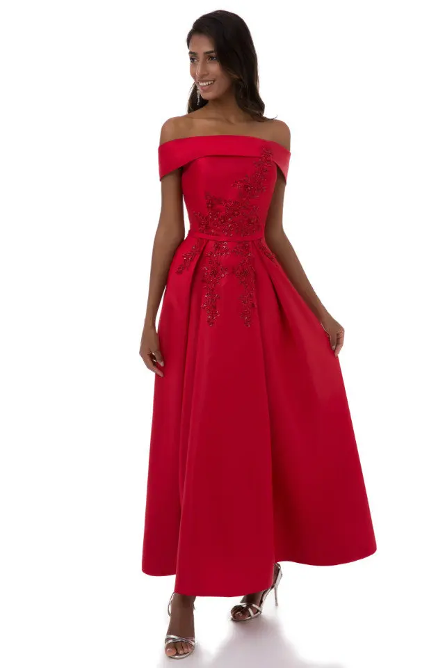 Красный Выпускные платья ботильоны Длина лодка Средства ухода за кожей Шеи