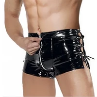 men pvc leather boxer underwear high quality wet look zipper front lace up underpants leather latex boxer shorts underwear m xxl