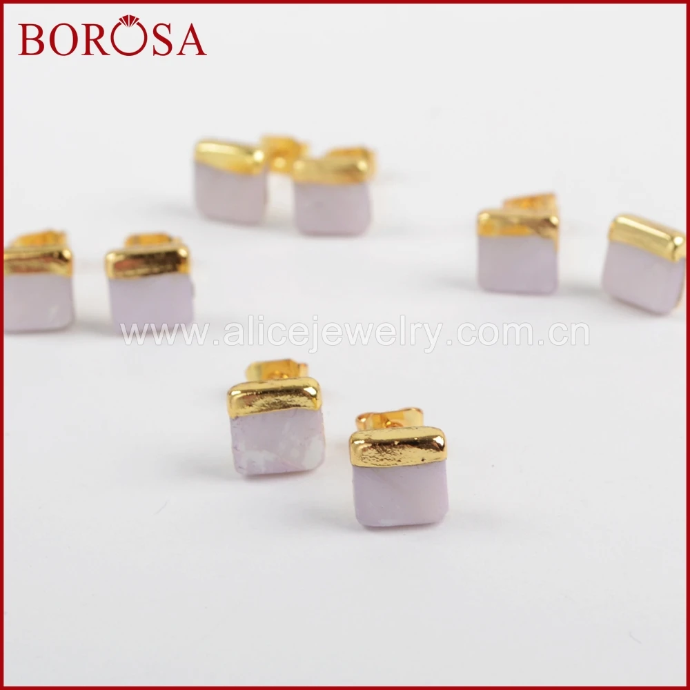 BOROSA 10 пар золотого цвета 7 мм квадратные натуральные белые серьги-гвоздики в виде ракушки для женщин, модные серьги Druzy Drusy оптом G1363