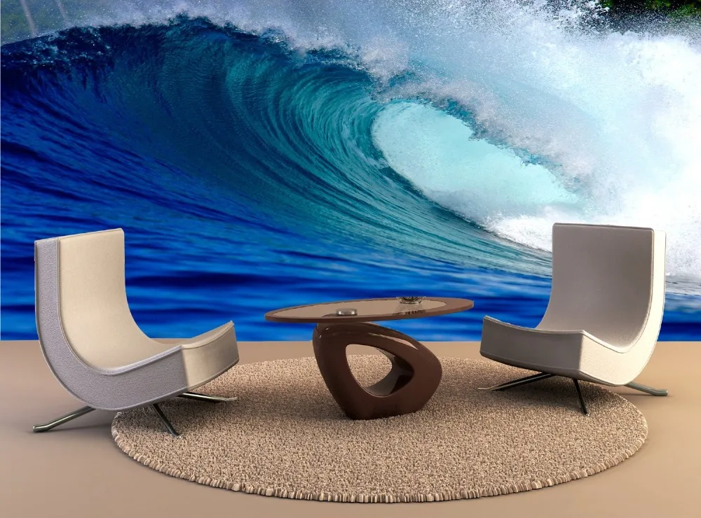 3D фотообои нестандартного размера Голубая волна для серфинга съемная настенная