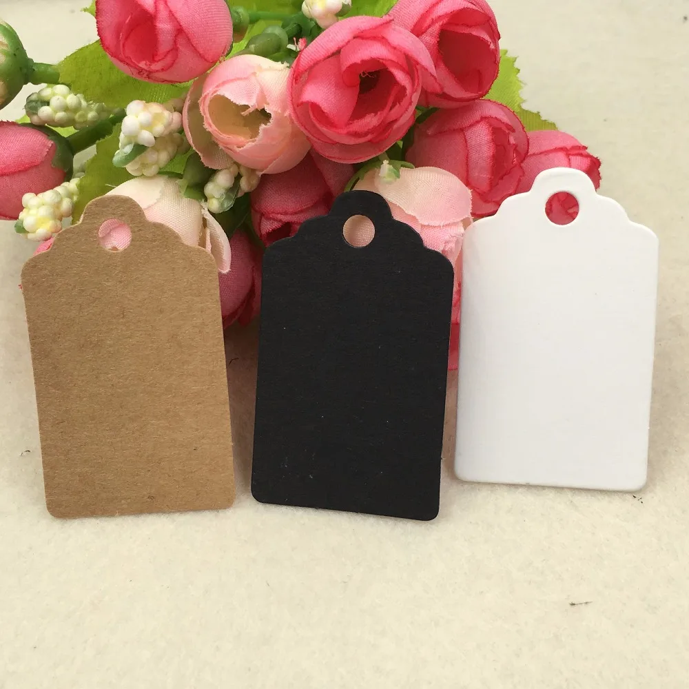 

200pcs 5*3cm Brown Kraft Paper Gift Tag Lace Scallop Head Label Luggage Wedding Note Blank price Hang tags Kraft Gift Hang tag