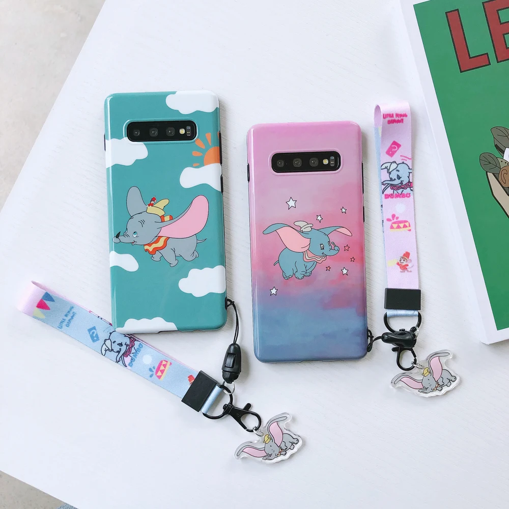 Мультяшный милый чехол для Dumbo S10 Plus, мягкий чехол для телефона s, для samsung Galaxy S9 plus, S8, note 10 plus, 9, 8, чехол+ Кристальный подвесной ремень