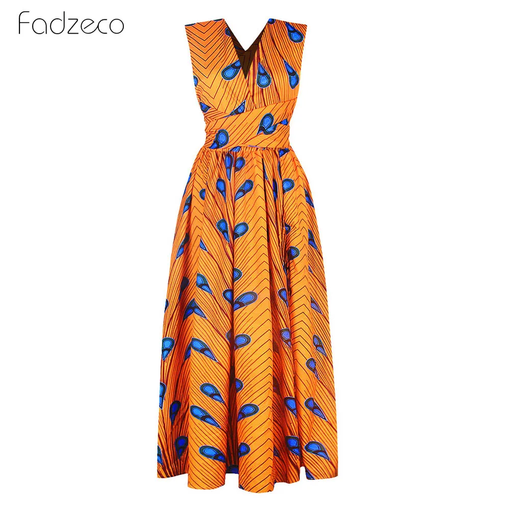 Yellow Fadzeco Summer African Dresses for Women New Fashion Robe Dashiki Dress Ethnic Print Backless Sexy African Dress - Цвет: Yellow