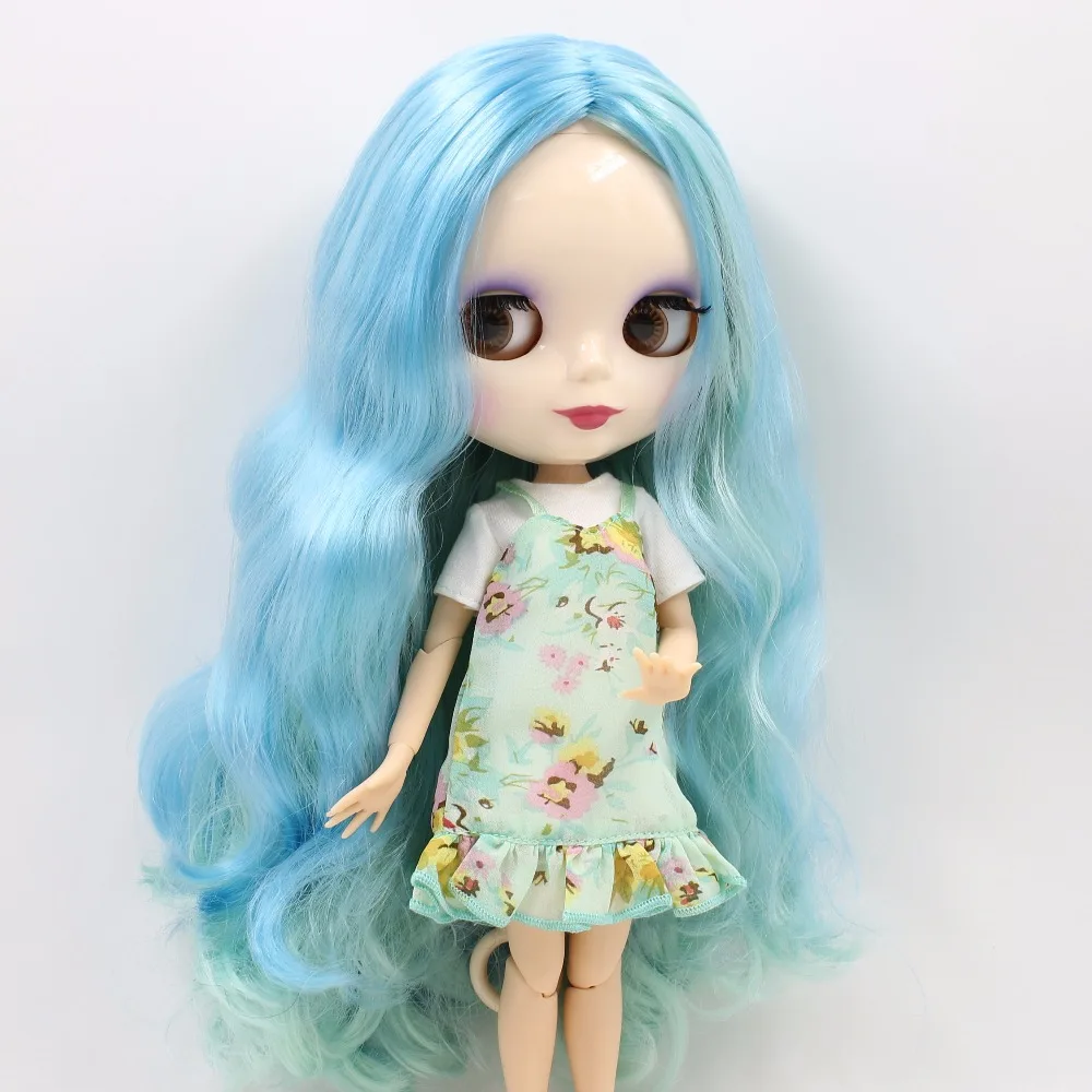 Фабрика blyth кукла зеленый микс синие волосы сустава тела белая кожа 1/6 BL62274006
