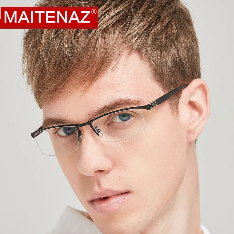 

MAITENAZ Alloy TR90 Prescription Eyeglasses Myopia Hyperopia Progressive Simple Business Men Women Half Spectacle Frame 56170