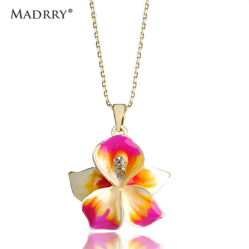 

Madrry Pretty Flower Pendant Necklace For Women Girls Alloy Metal Enamel Gold Color Statement Chain Collier Bijoux Femme