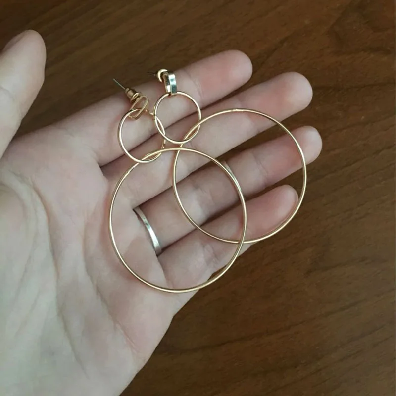 Новинка, европейские Большие серьги-кольца Aros для женщин, двойная круглая подвеска, длинные серьги вrincos бижутерия XR431