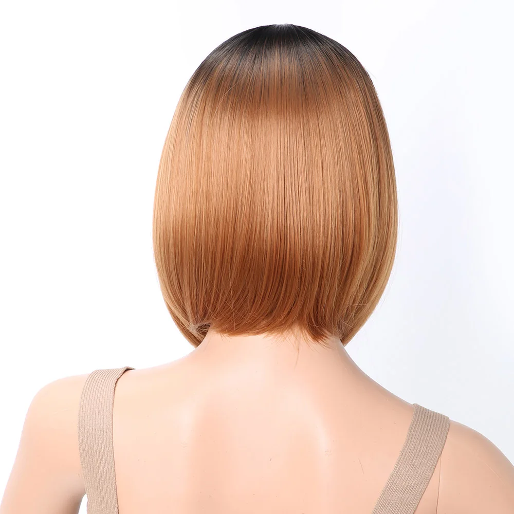 brown JUNSI 12 дюймов короткий парик-Боб мягкий шелк синтетический черный красный коричневый смешанные цвета женские парики с косплей часть парик - Цвет: brown